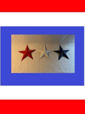 Set of Three (one each) Red White Blue Painted Tin Stars 6 3/4" 16006B